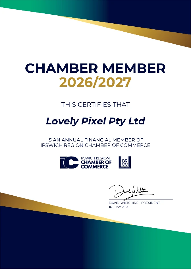 Lovely Pixel Ipswich Chamber of Commerce and Industry membership certificate 2026