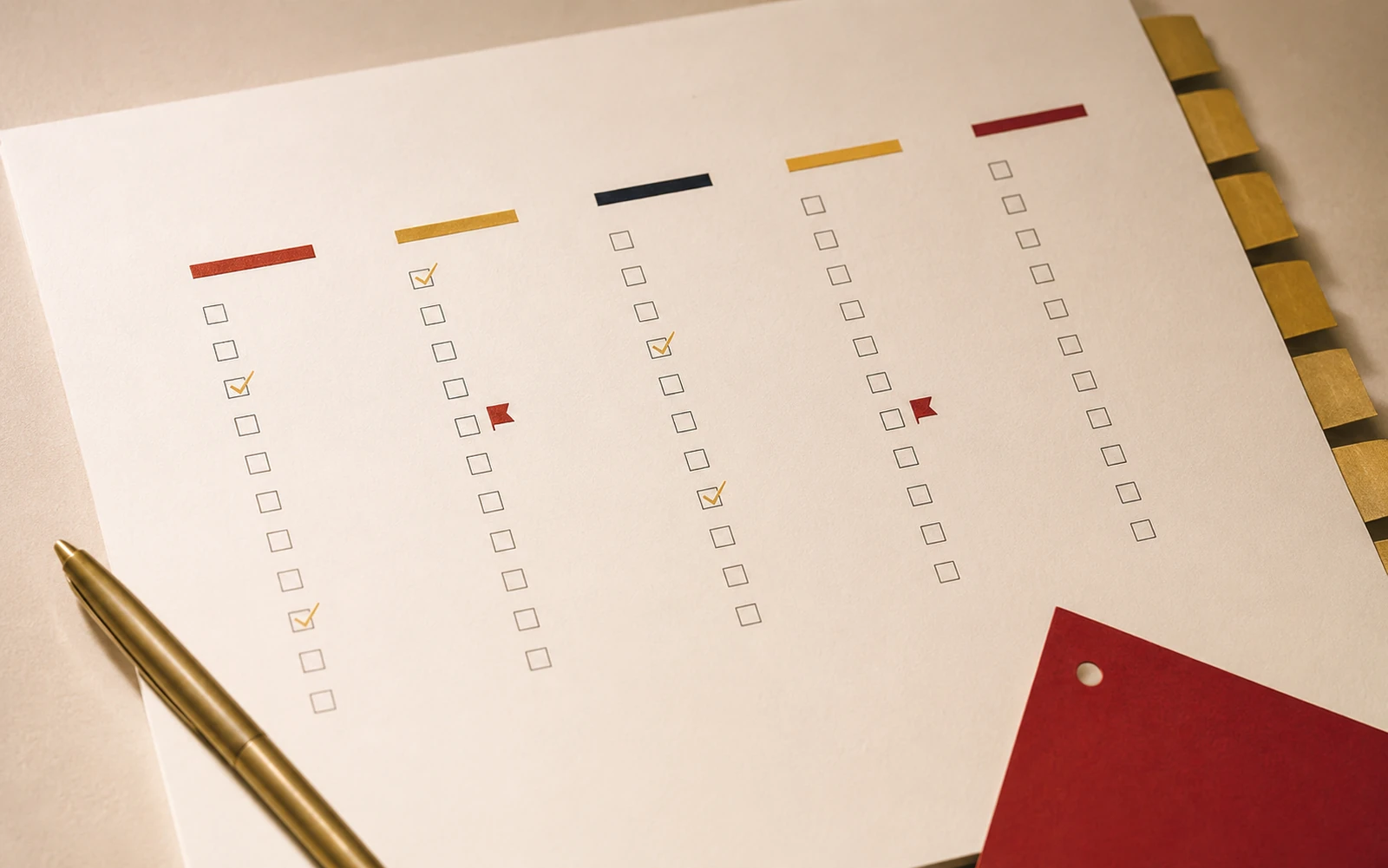 A website quality checklist covering design, content, technical, SEO and ownership.