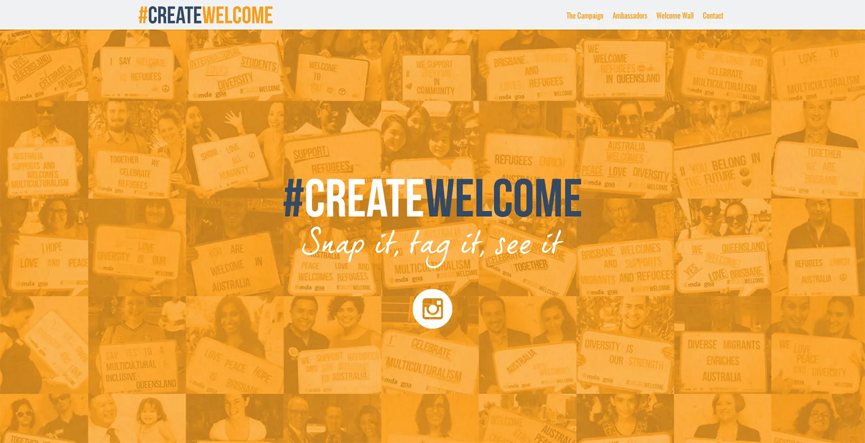 #CreateWelcome campaign microsite — homepage hero featuring campaign messaging and call to action.