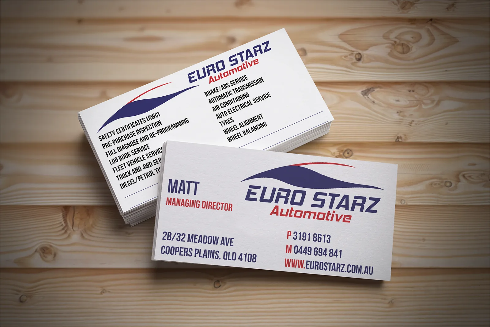 Euro Starz Automotive brand identity and logo — bold automotive typography with dynamic car silhouette.