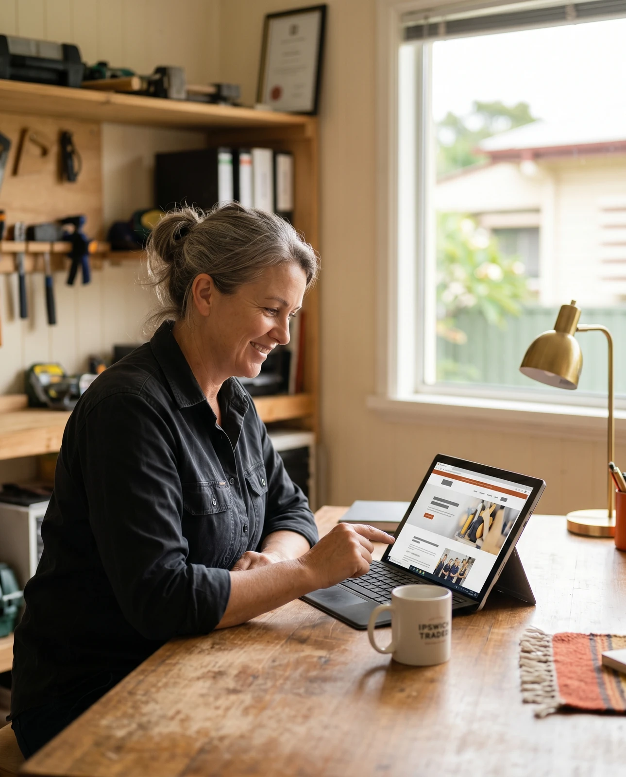 A business owner reviewing a mobile-first website on a phone.